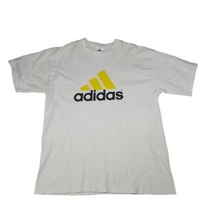 Vintage Adidas‎ T Shirt Mens Large White Yellow Graphic Logo Made in USA Cotton